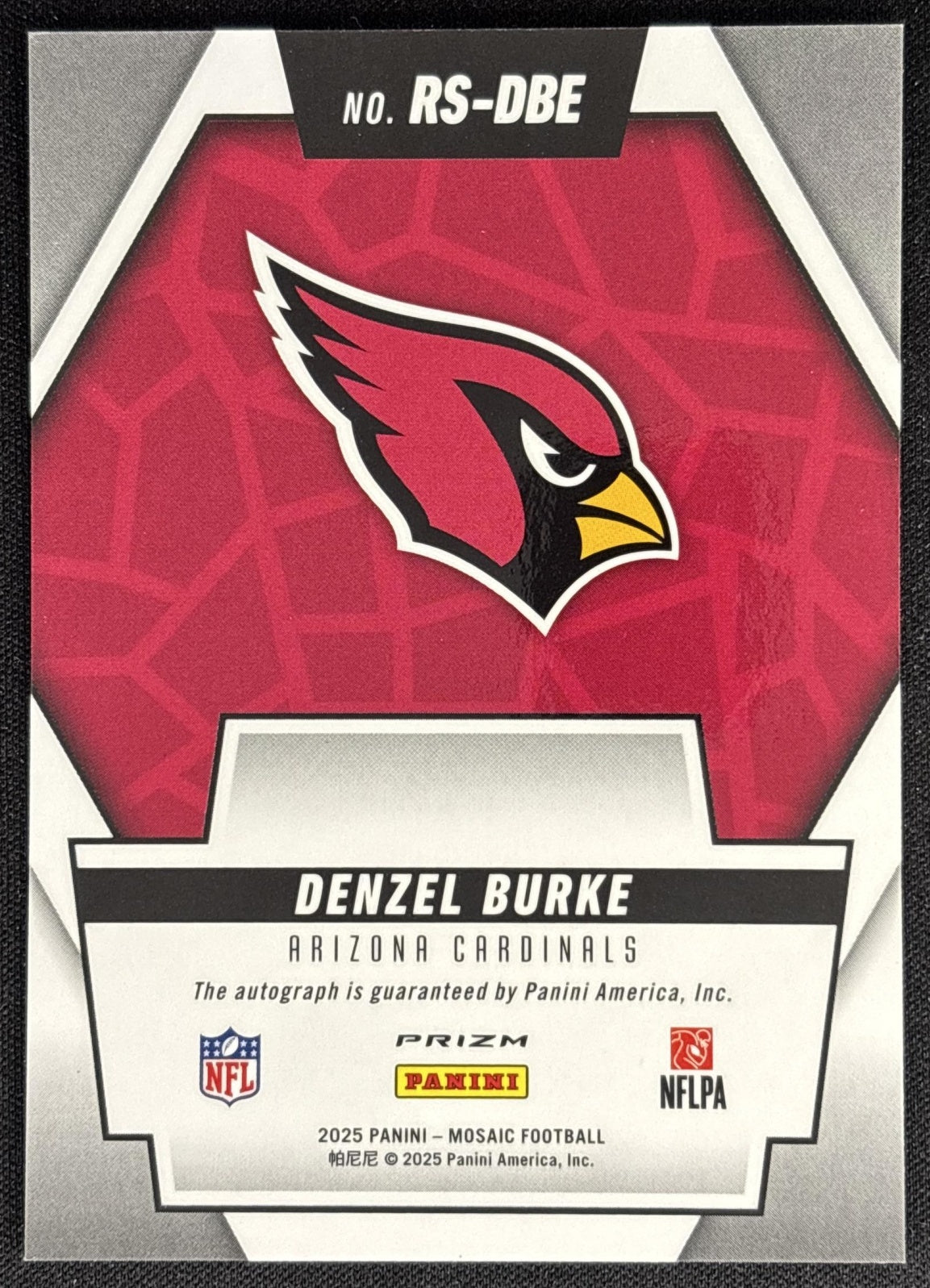 Denzel Burke 2025 Panini Mosaic Rookie Scripts Cardinals