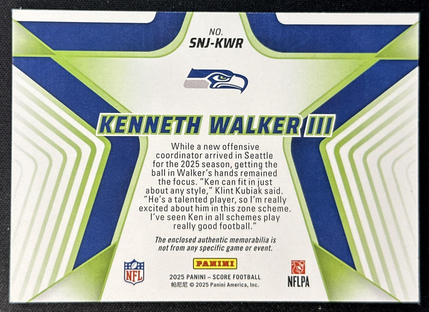 Kenneth Walker III 2025 Panini Score Stars of the NFL Jersey Seahawks