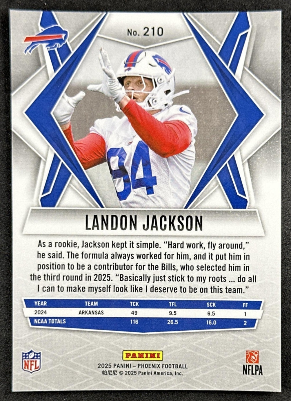 Landon Jackson 2025 Panini Phoenix Bills back
