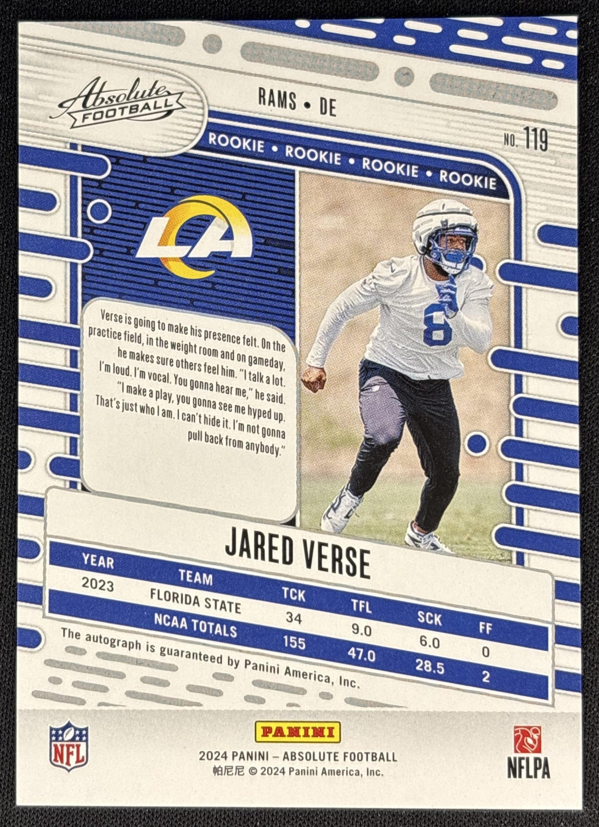 Jared Verse 2024 Panini Absolute Signature Rookies Rams