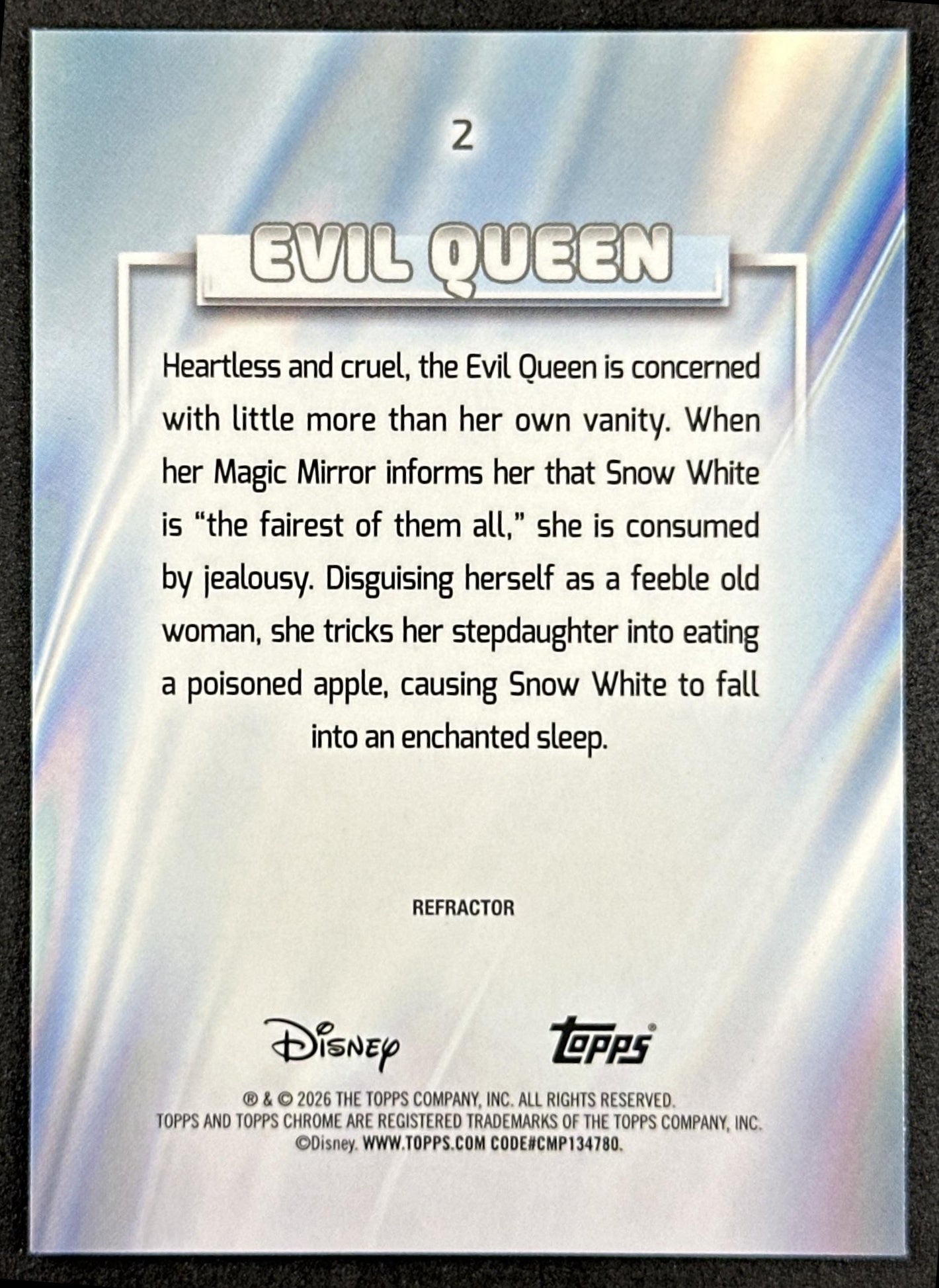 Evil Queen 2026 Topps Chrome Disney Refractor Snow White and the Seven Dwarfs Back