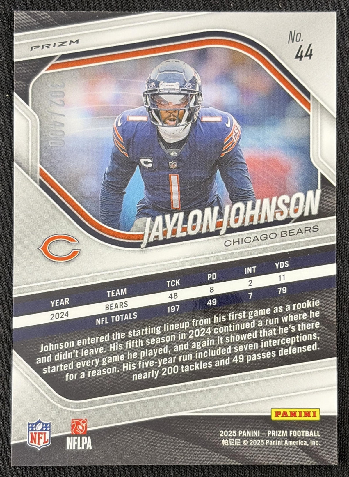 Jaylon Johnson 2025 Panini Prizm Pandora /400 Bears