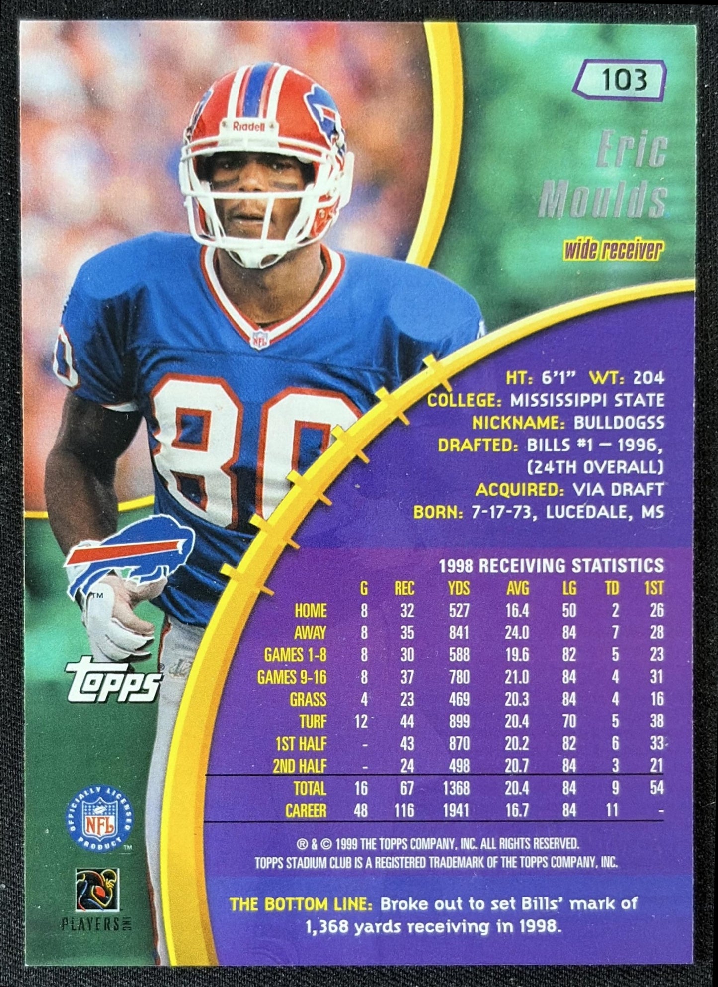 Eric Moulds 1999 Topps Stadium Club Bills