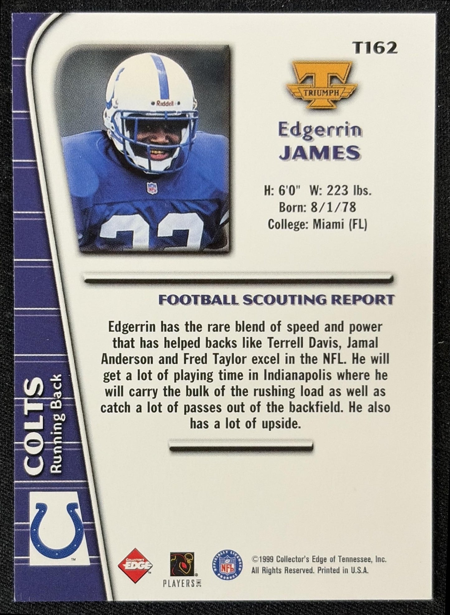 Edgerrin James 1999 Collector's Edge Triumph Colts