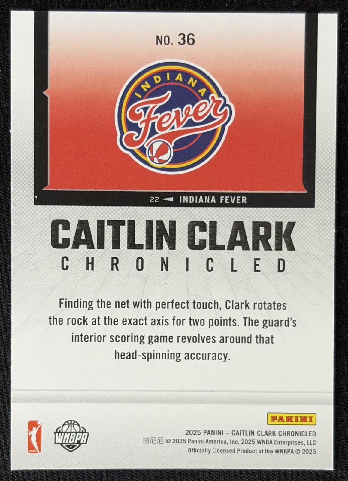 Caitlin Clark 2025 Panini Chronicled WNBA Fever 36 Sports Trading Card