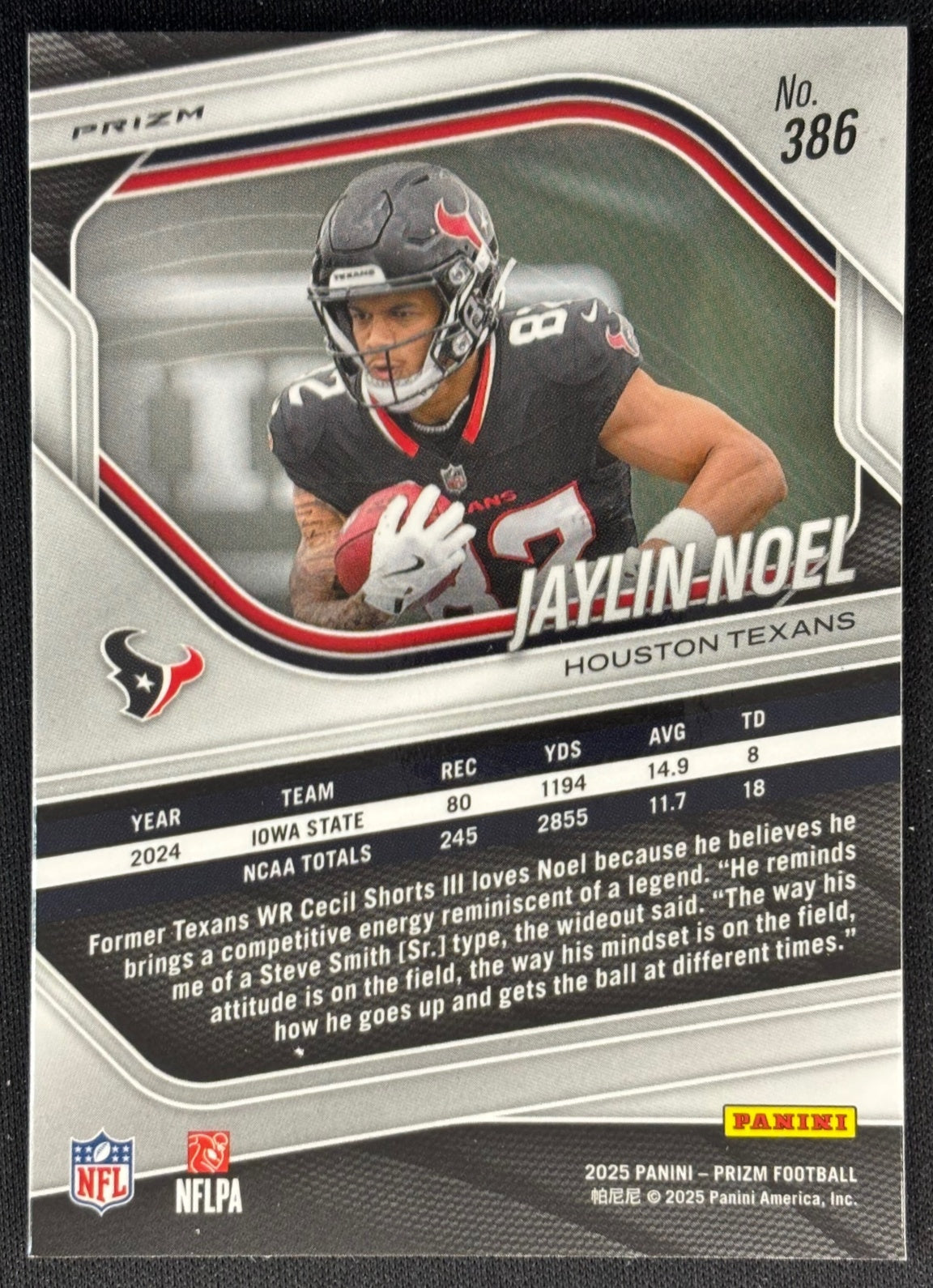 Jaylin Noel 2025 Prizm Purple Pulsar Texans - Back