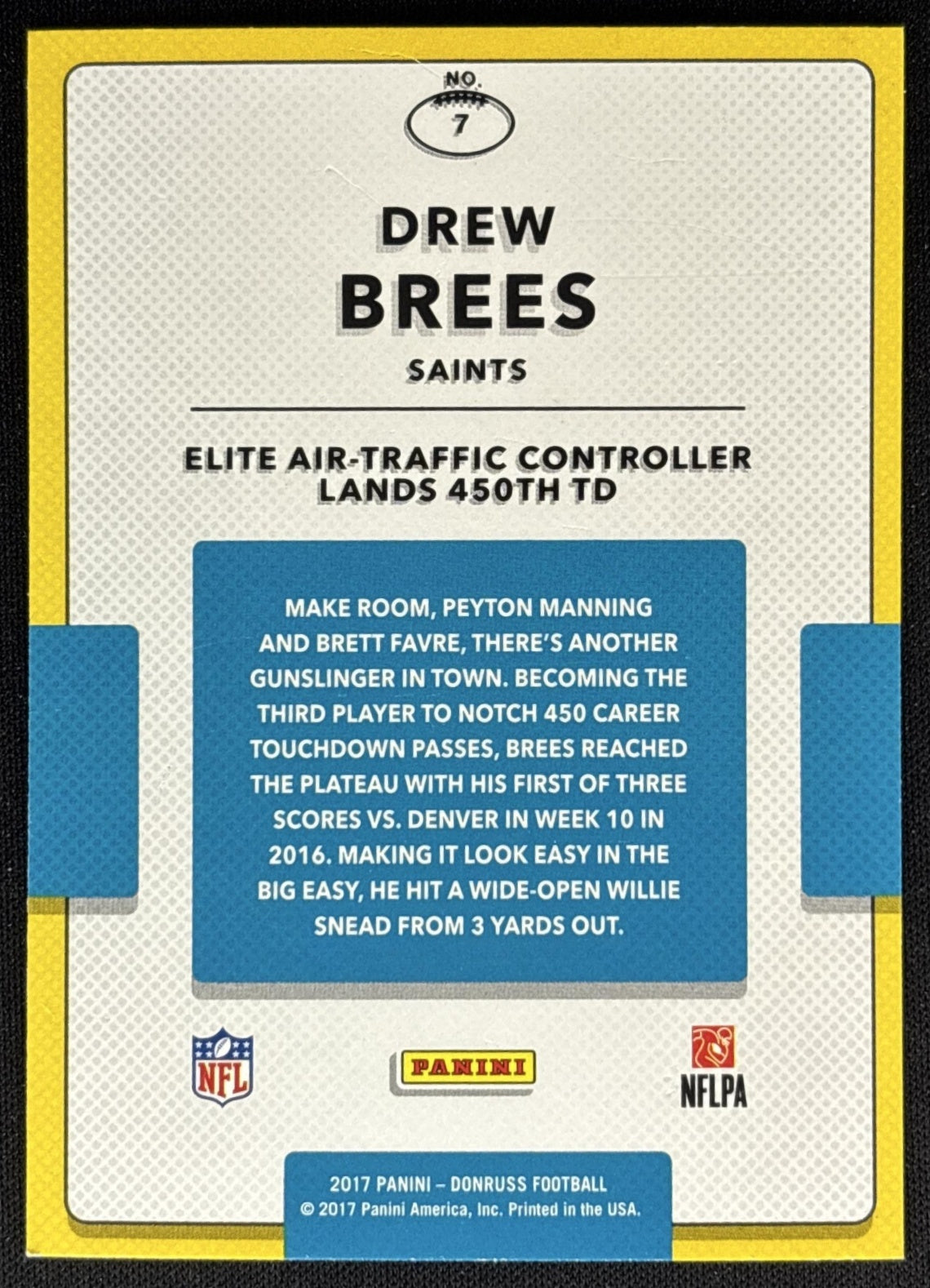 Drew Brees 2017 Panini Donruss Highlights Saints Sports Trading Cards