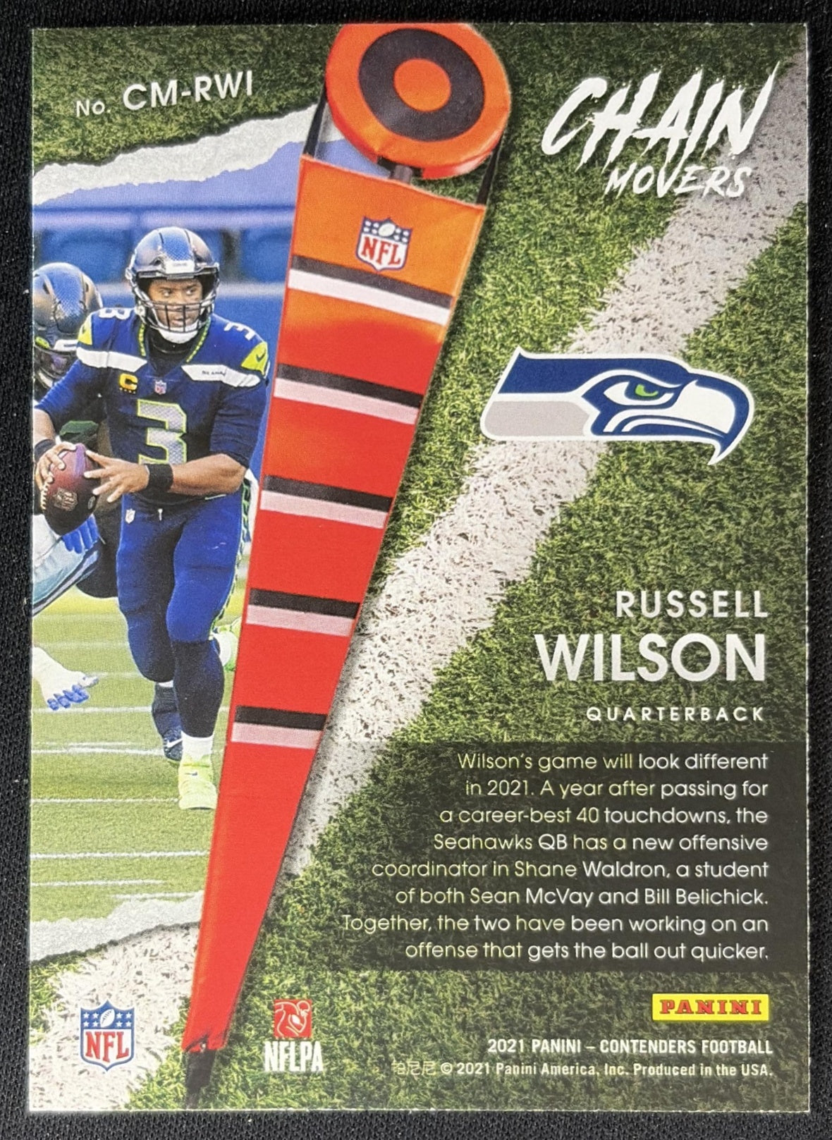 Russell Wilson 2021 Panini Contenders Chain Movers Seahawks back
