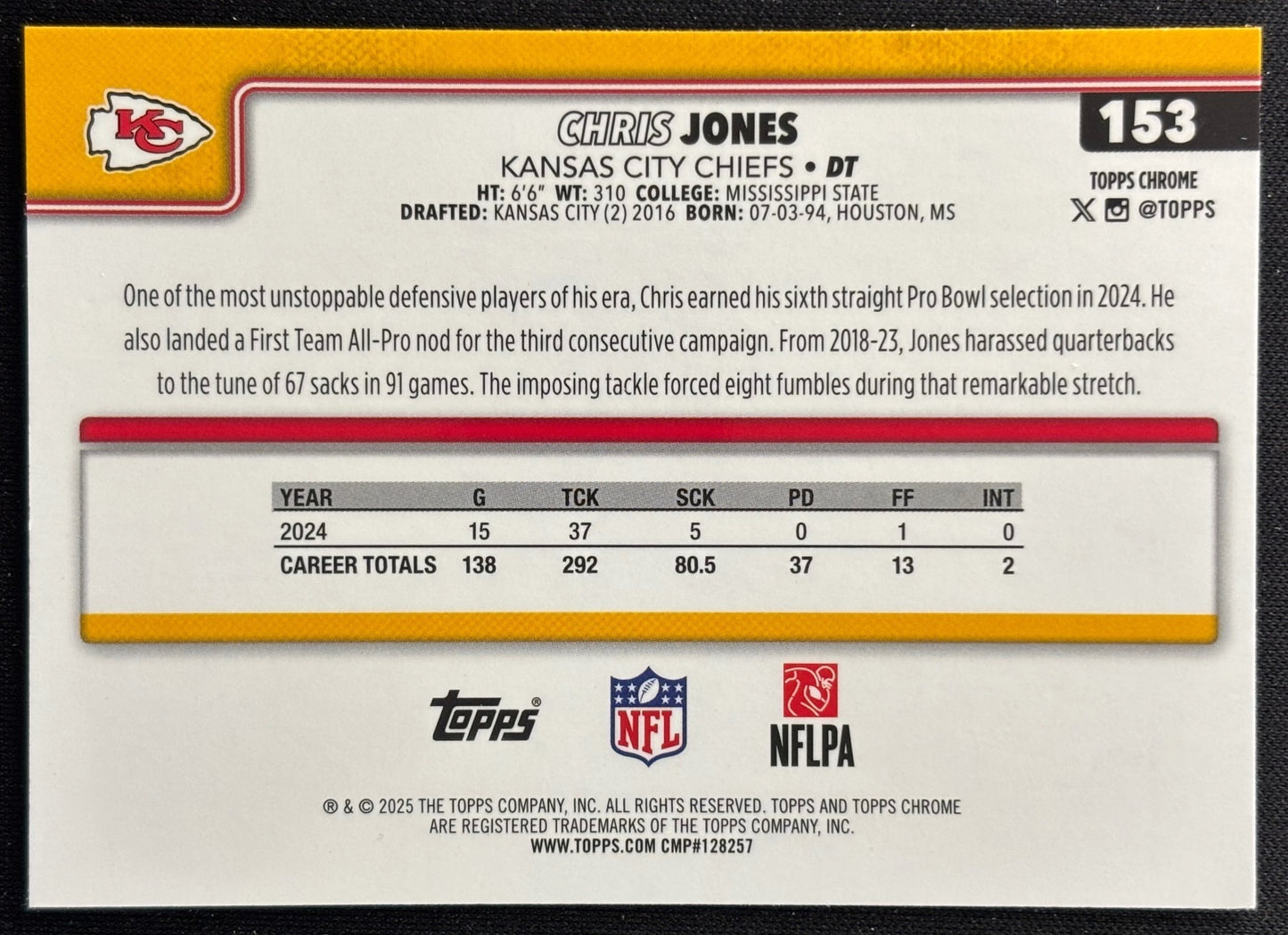 Chris Jones 2025 Topps Chrome Chiefs Sports Trading Cards