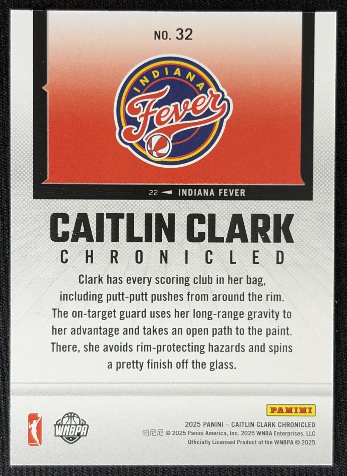 Caitlin Clark 2025 Panini Chronicled WNBA Holo Fever 32