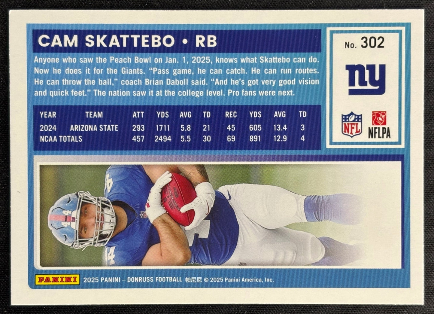 Cam Skattebo 2025 Donruss Rated Rookie Giants Sports Trading Card