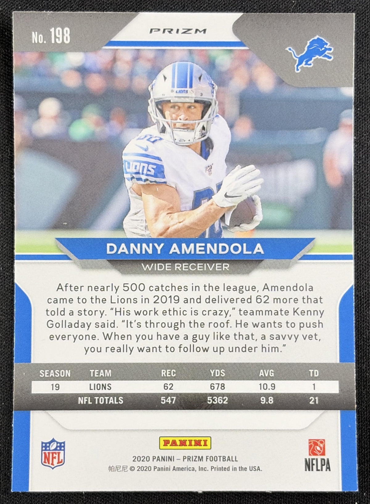 Danny Amendola 2020 Panini Prizm Red Ice Lions Sports Trading Card
