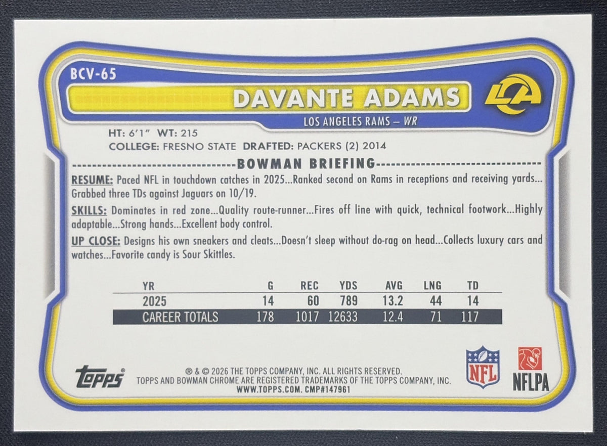 Davante Adams 2026 Bowman Chrome NFL Speckle Refractor Rams