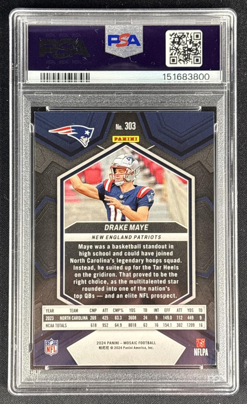 Drake Maye 2024 Panini Mosaic PSA 9 Patriots 151683800 back