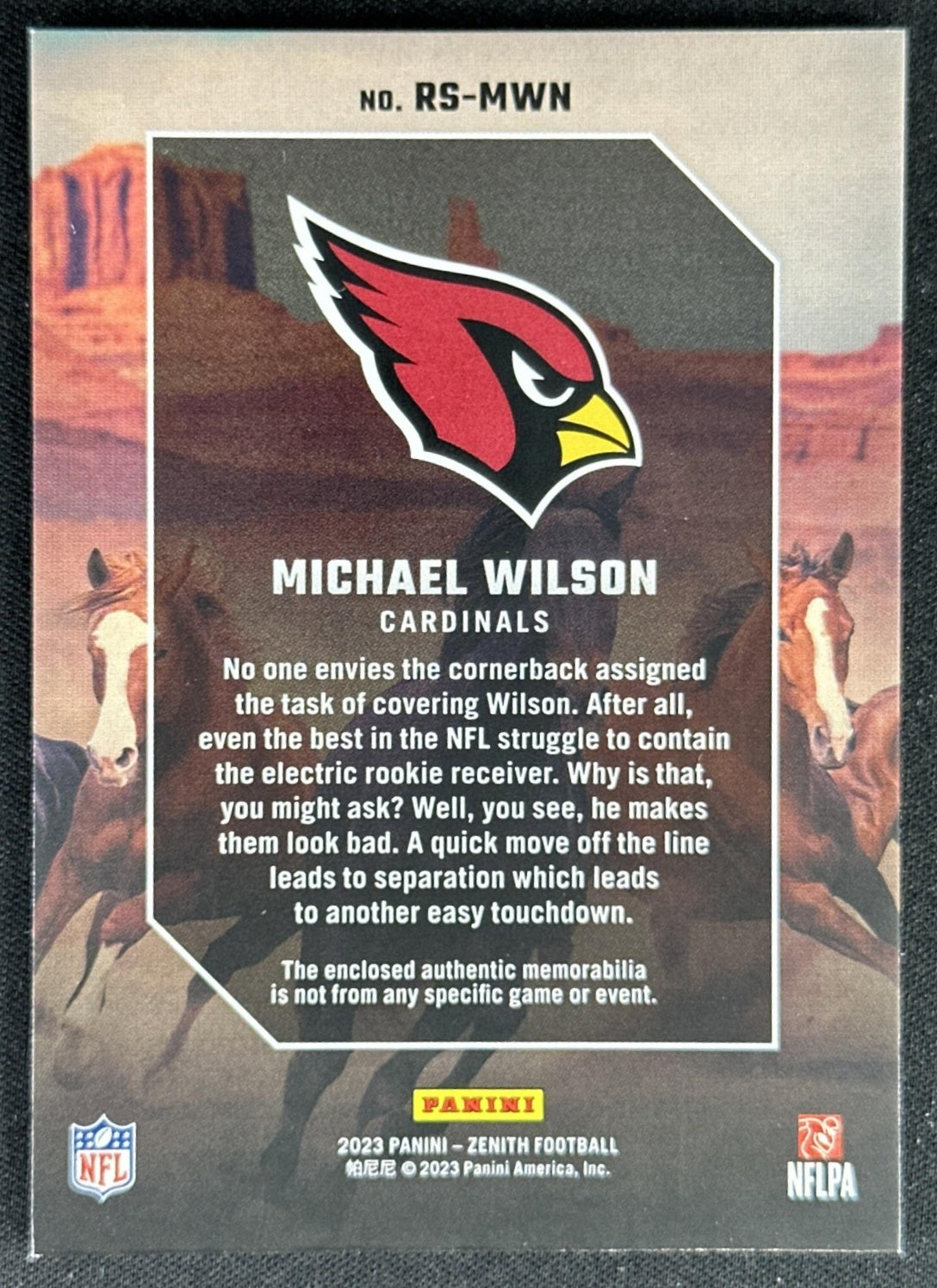 Michael Wilson 2023 Panini Zenith Rookie Stallions Cardinals
