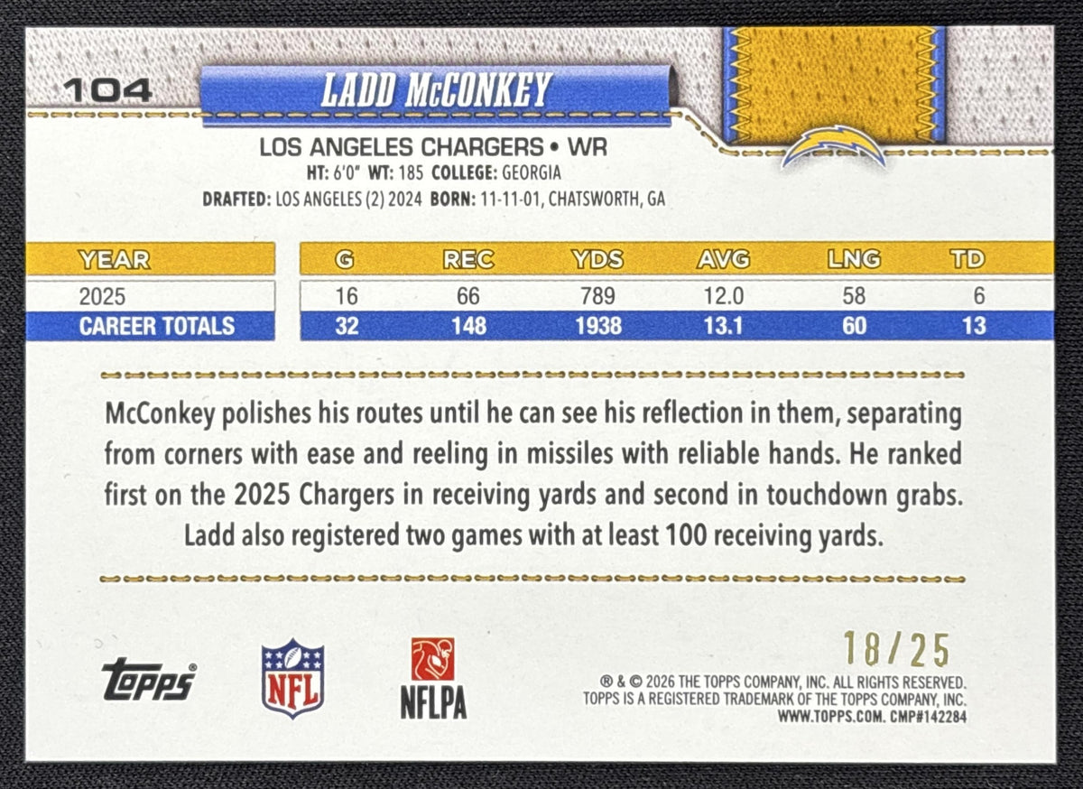 Ladd McConkey 2026 Topps Orange Holo Foil /25 Chargers