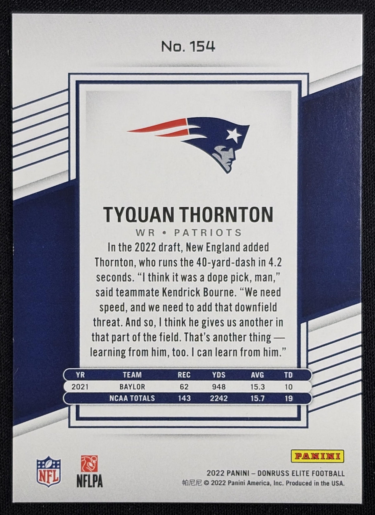 Tyquan Thornton 2022 Panini Donruss Elite Status Explosion /499 Patriots