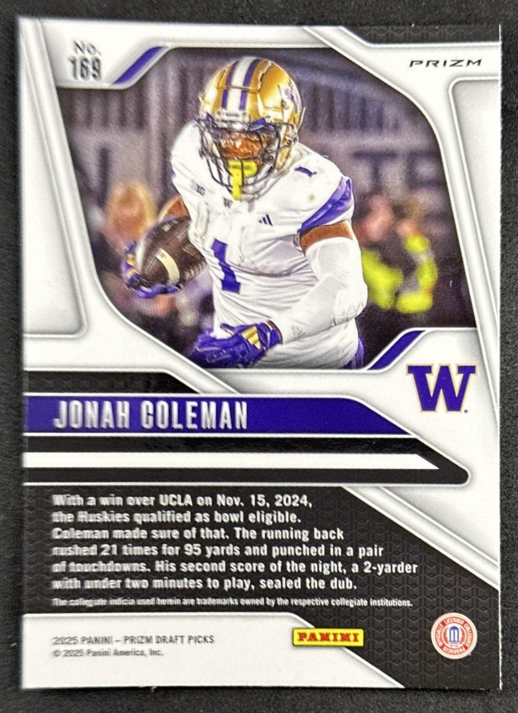 Jonah Coleman 2025 Panini Prizm Draft Picks Purple Wave Huskies Browns