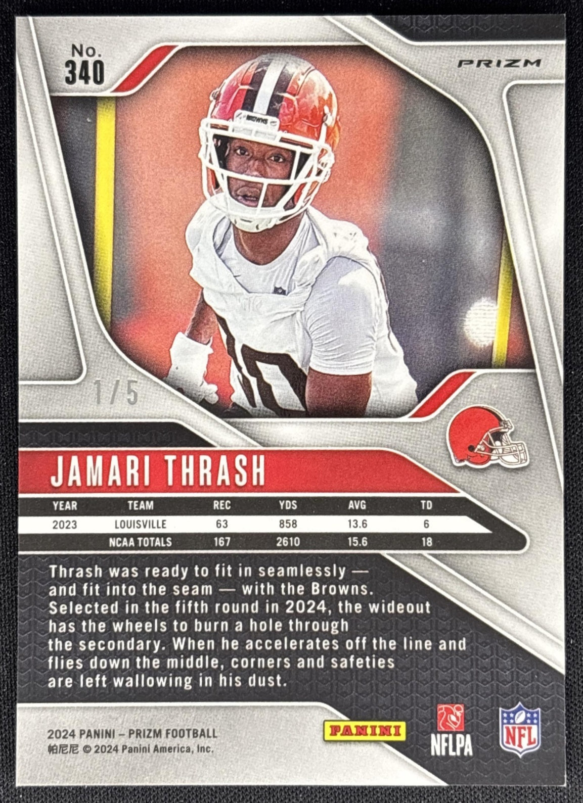 Jamari Thrash 2024 Panini Prizm Gold Vinyl /5 Browns Sports Trading Cards