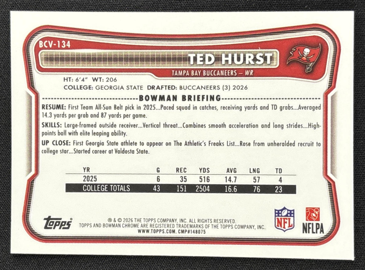 Ted Hurst 2026 Bowman Chrome NFL Speckle Refractor Buccaneers