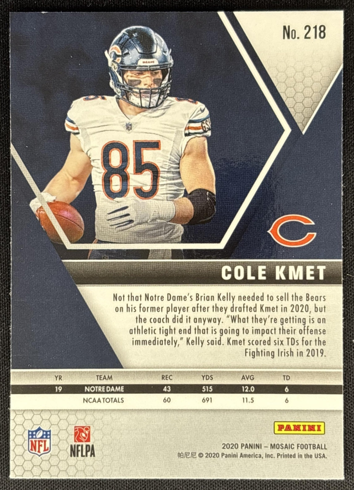 Cole Kmet 2020 Panini Mosaic Bears