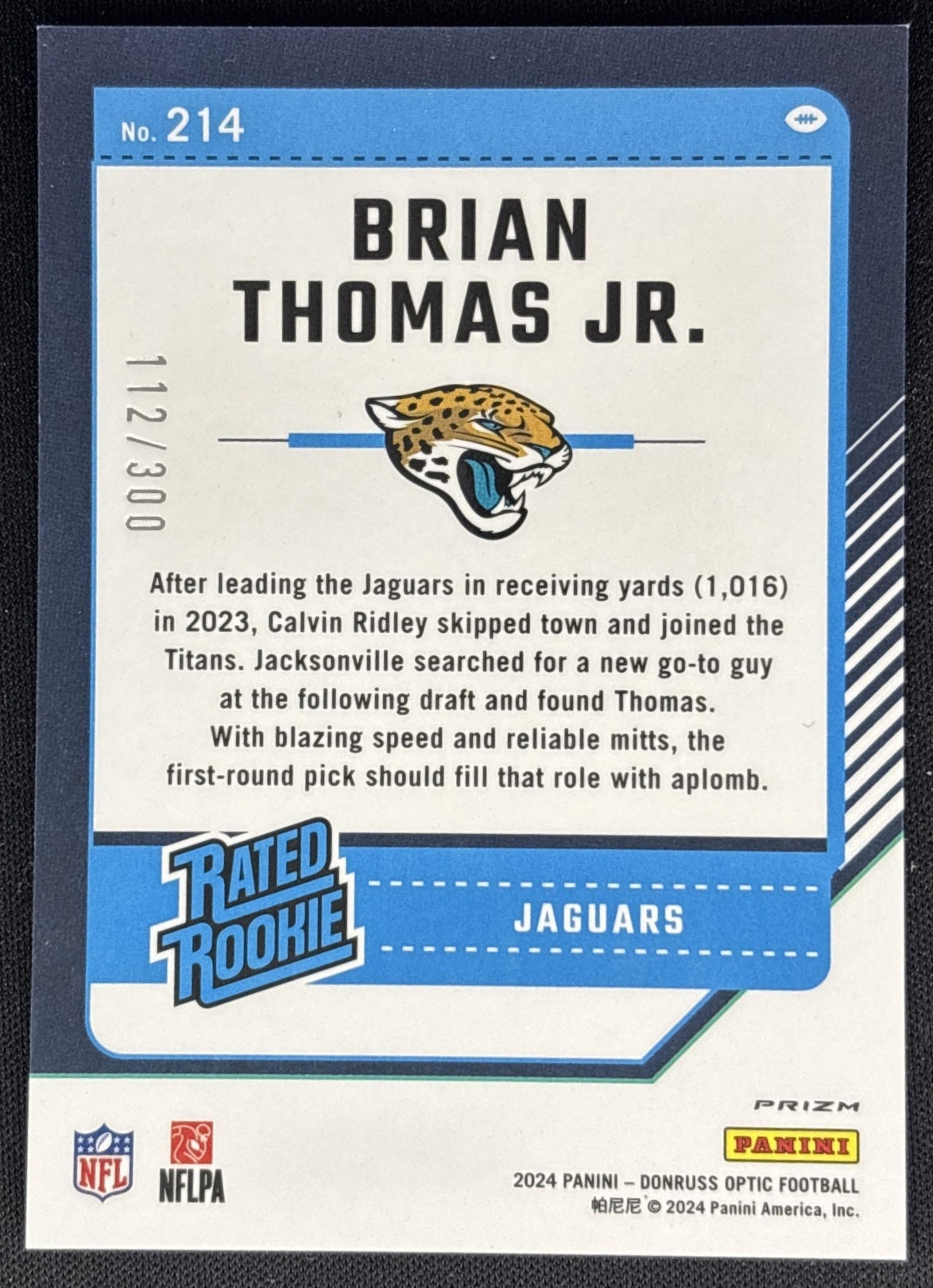 Brian Thomas Jr. 2024 Panini Donruss Optic Wave /300 Jaguars Sports Trading Cards