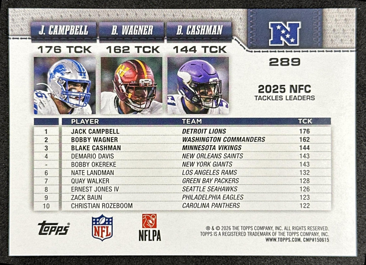 Jack Campbell Bobby Wagner Blake Cashman 2026 Topps Flagship Sports Trading Cards