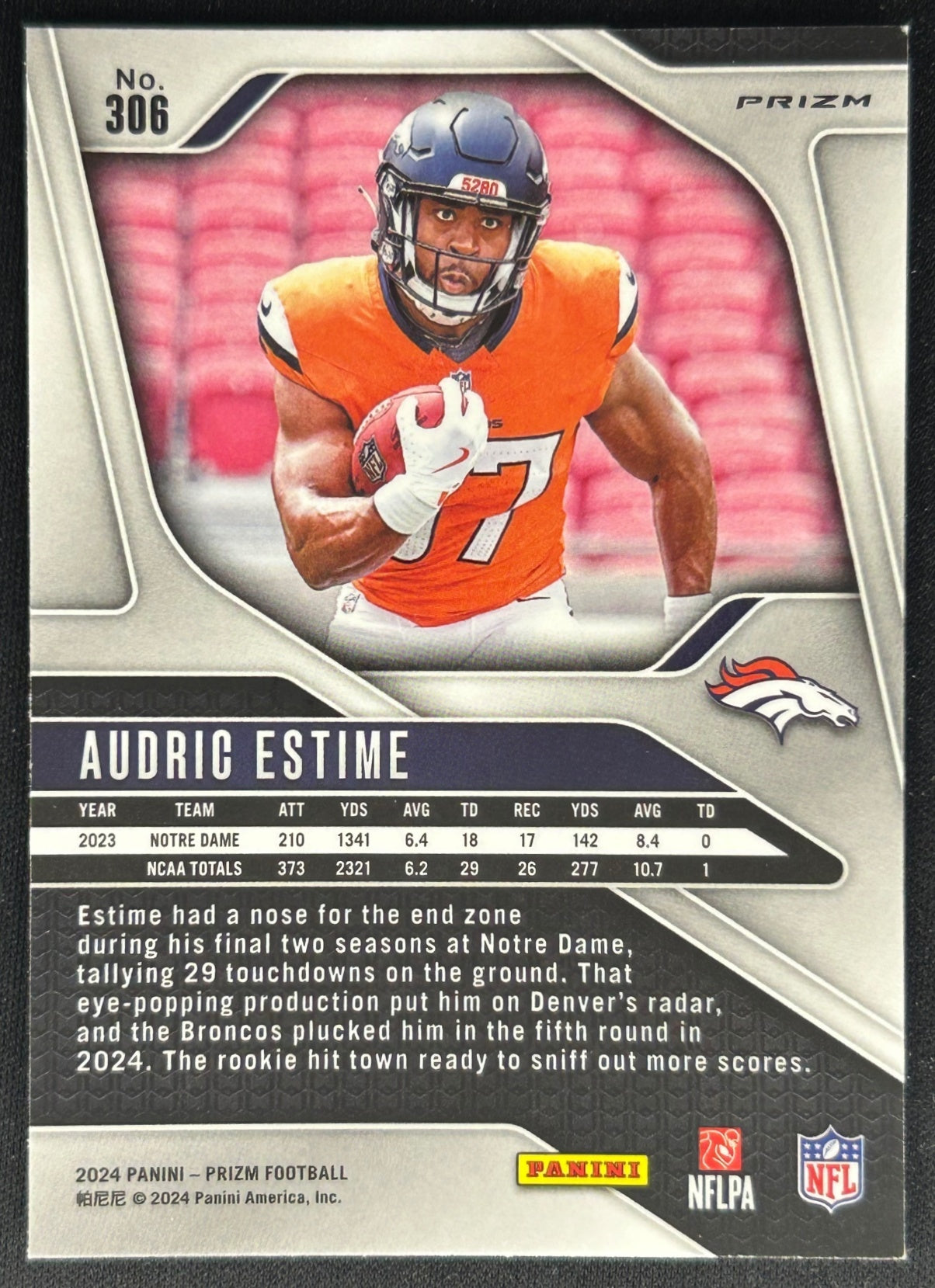 Audric Estime 2024 Prizm No Huddle Broncos Sports Trading Card