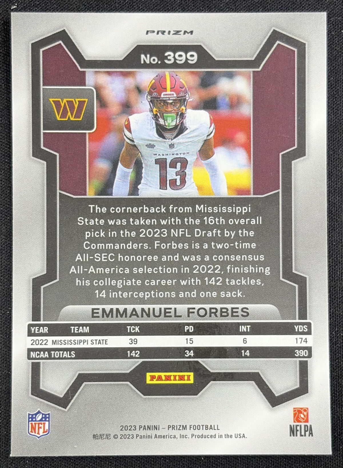 Emmanuel Forbes 2023 Panini Prizm Silver Commanders