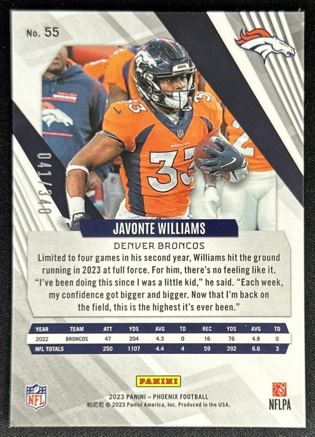 Javonte Williams 2023 Panini Phoenix Fire Burst /340 Broncos