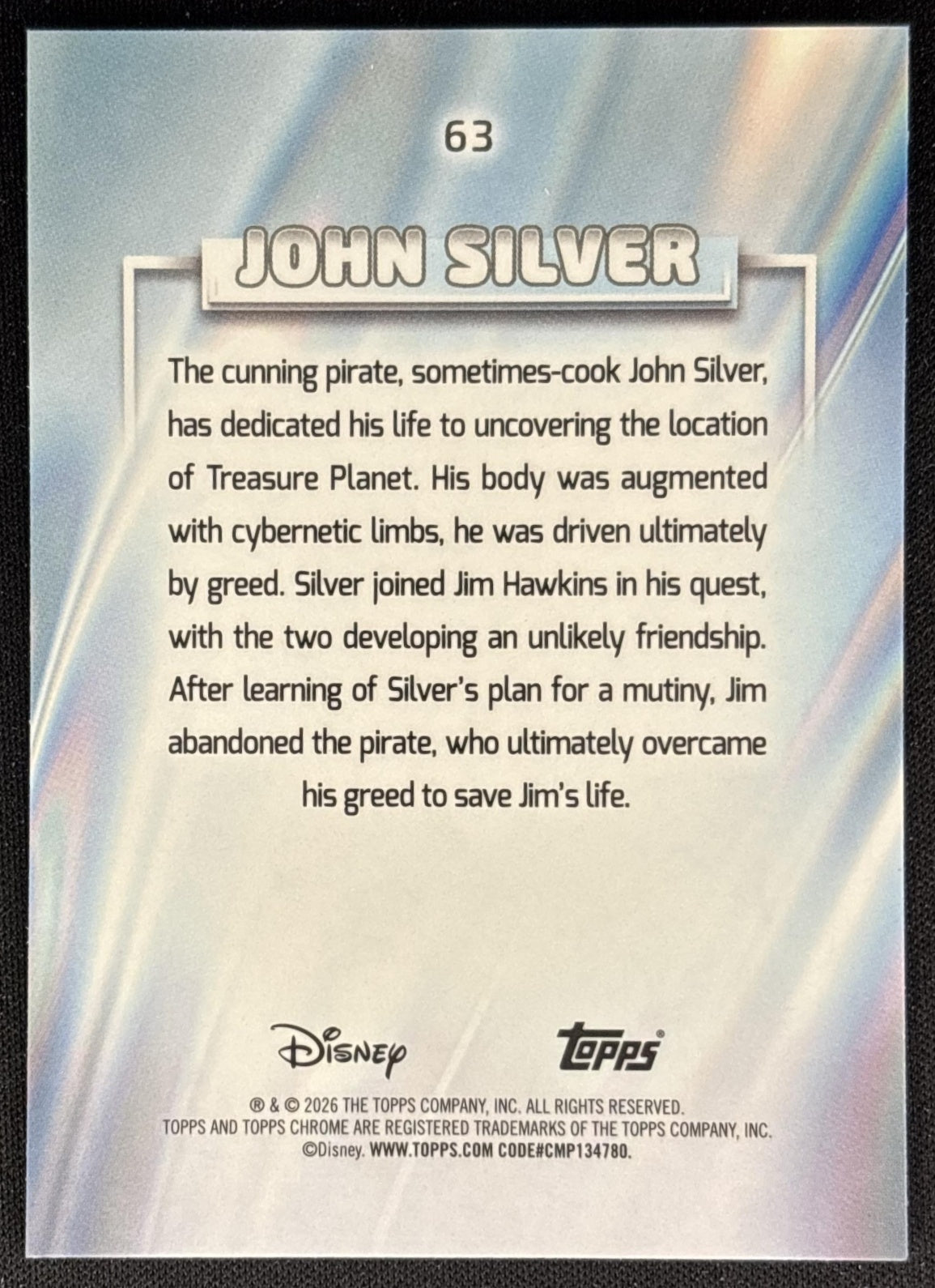 John Silver 2026 Topps Chrome Disney Treasure Planet back