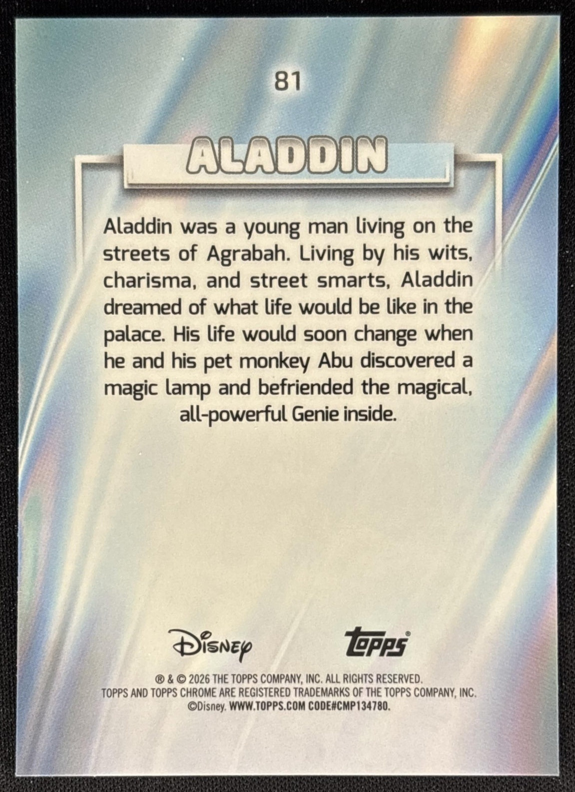 Aladdin 2026 Topps Chrome Disney back