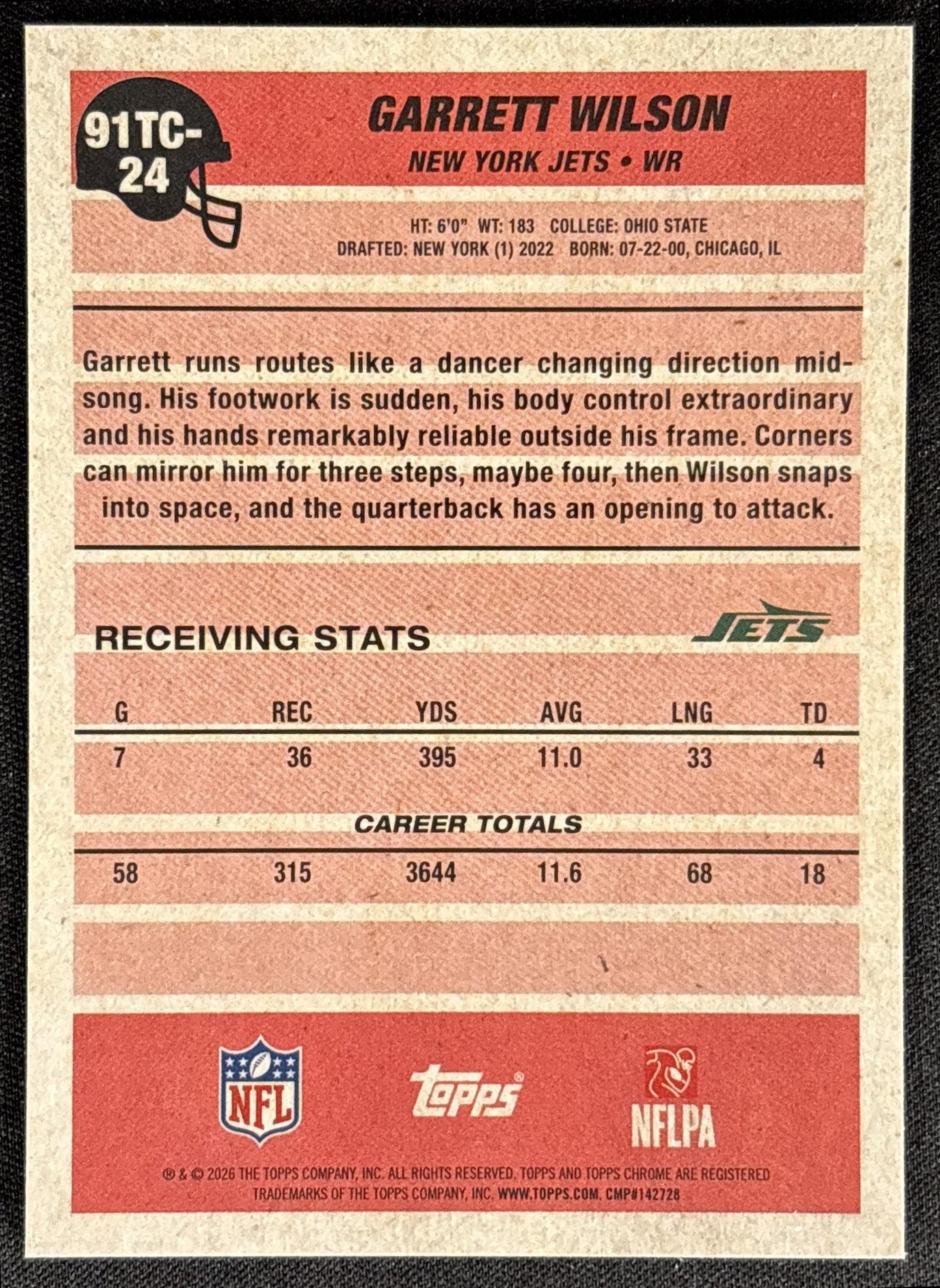 Garrett Wilson 2026 Topps 1991 Chrome Mojo Refractor Jets