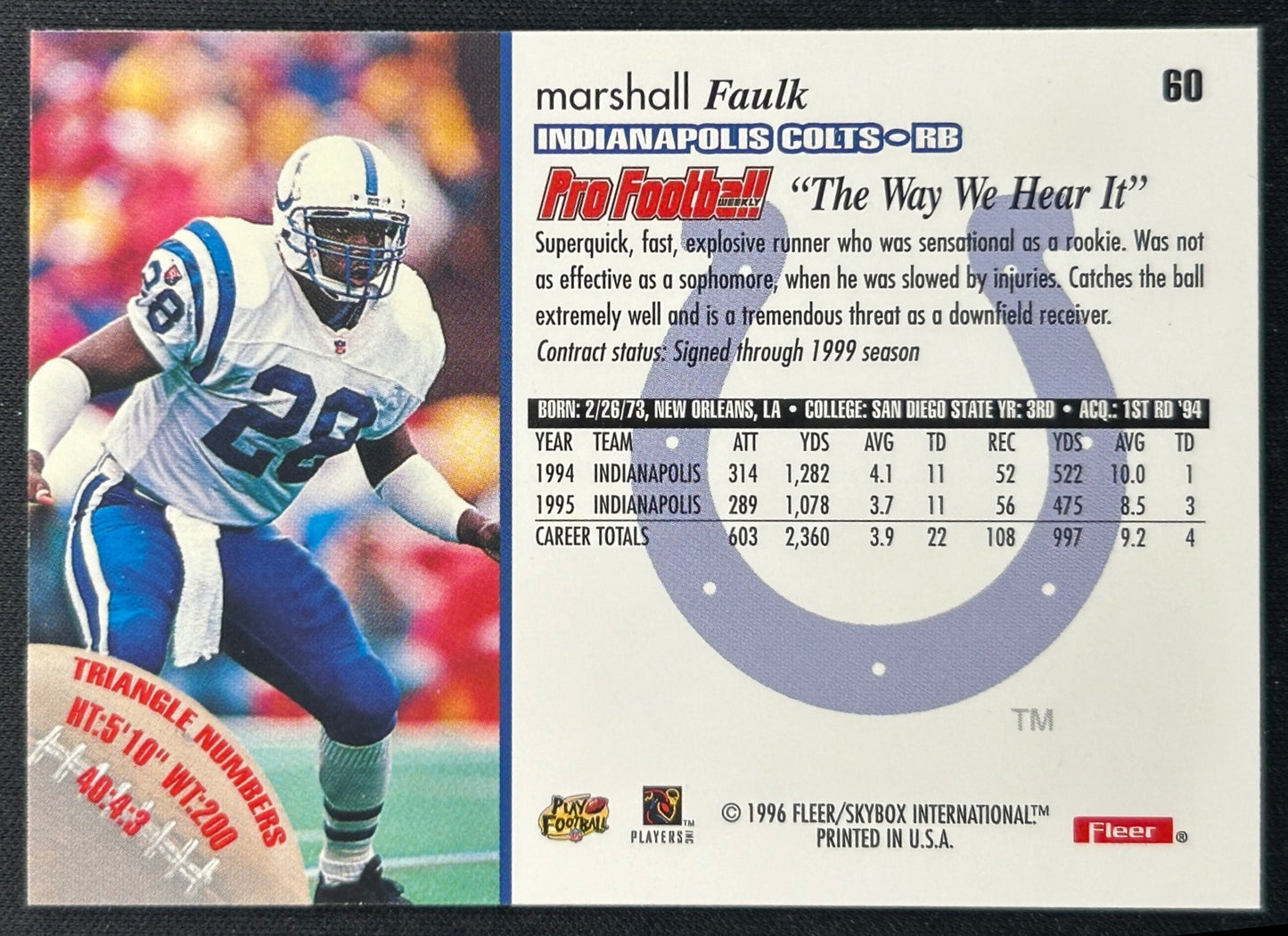 Marshall Faulk 1999 Flair Colts