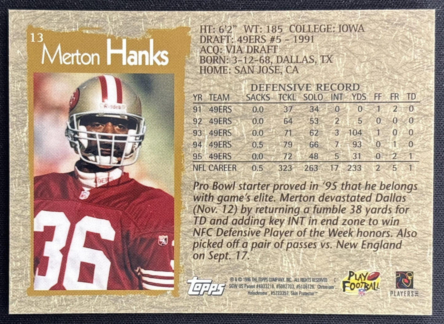 Merton Hanks 1996 Topps Chrome 49ers Sports Trading Cards