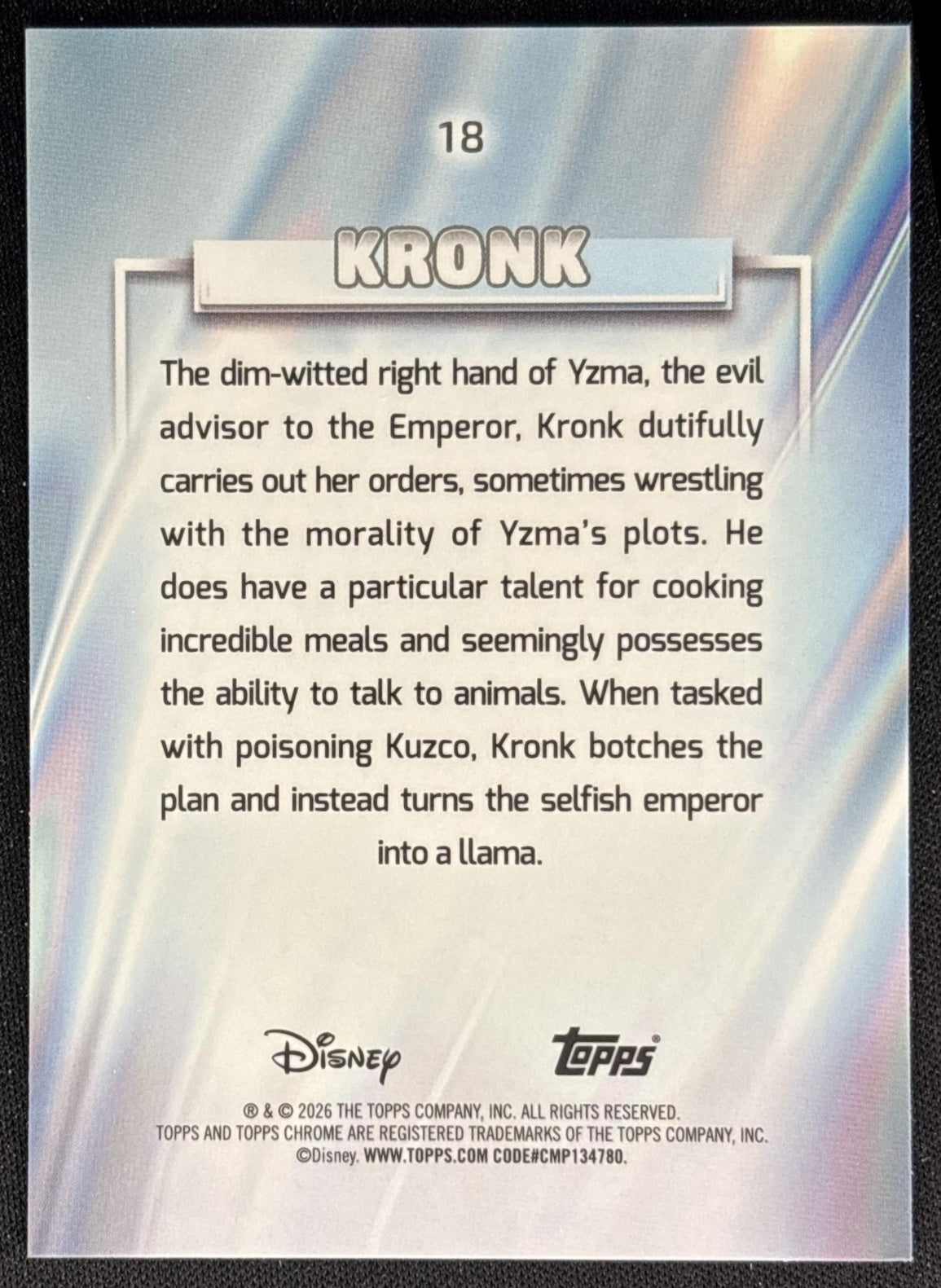 Kronk 2026 Topps Chrome Disney The Emperor's New Groove back