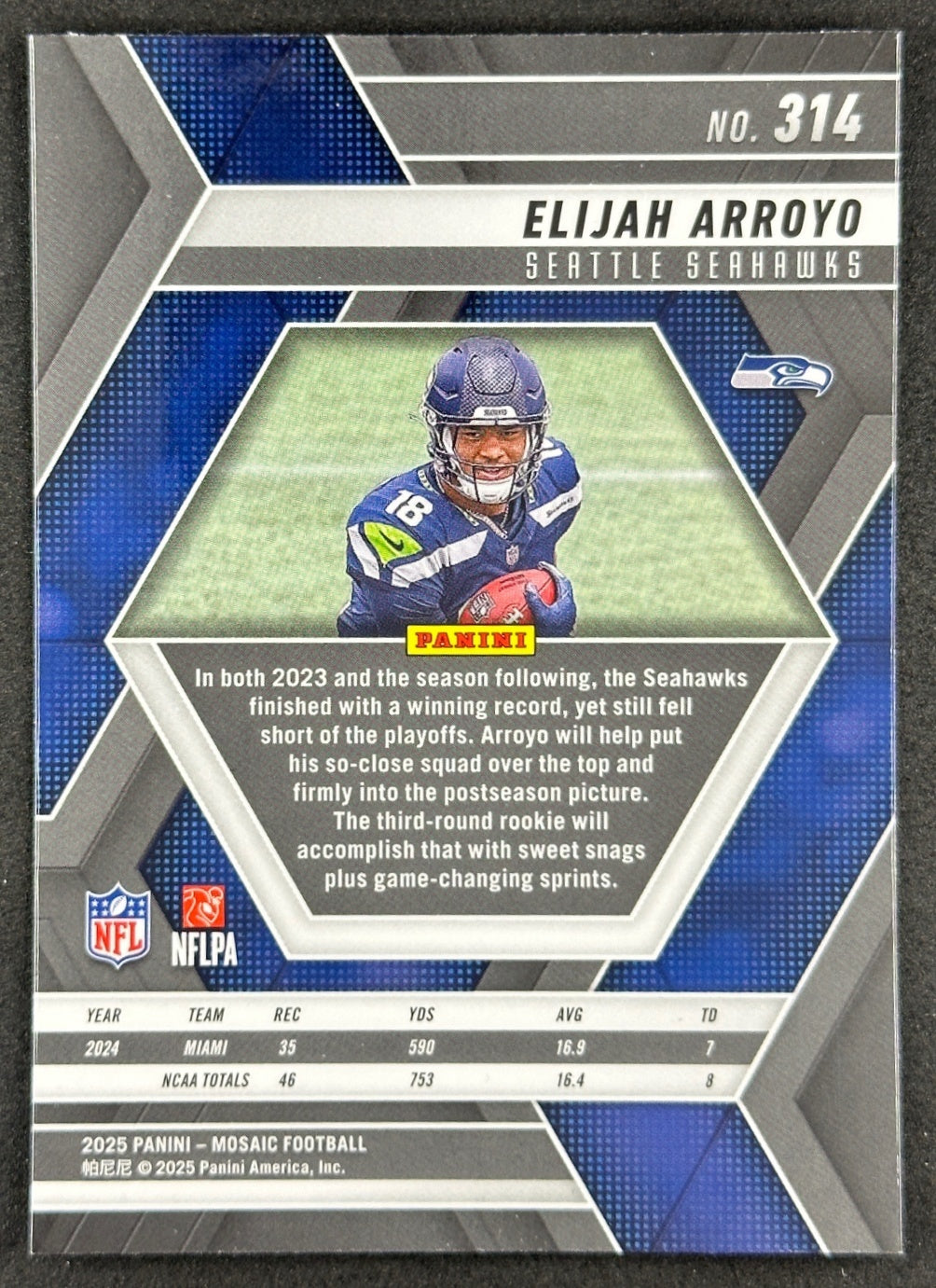 Elijah Arroyo 2025 Mosaic Rookies Seahawks Sports Trading Card