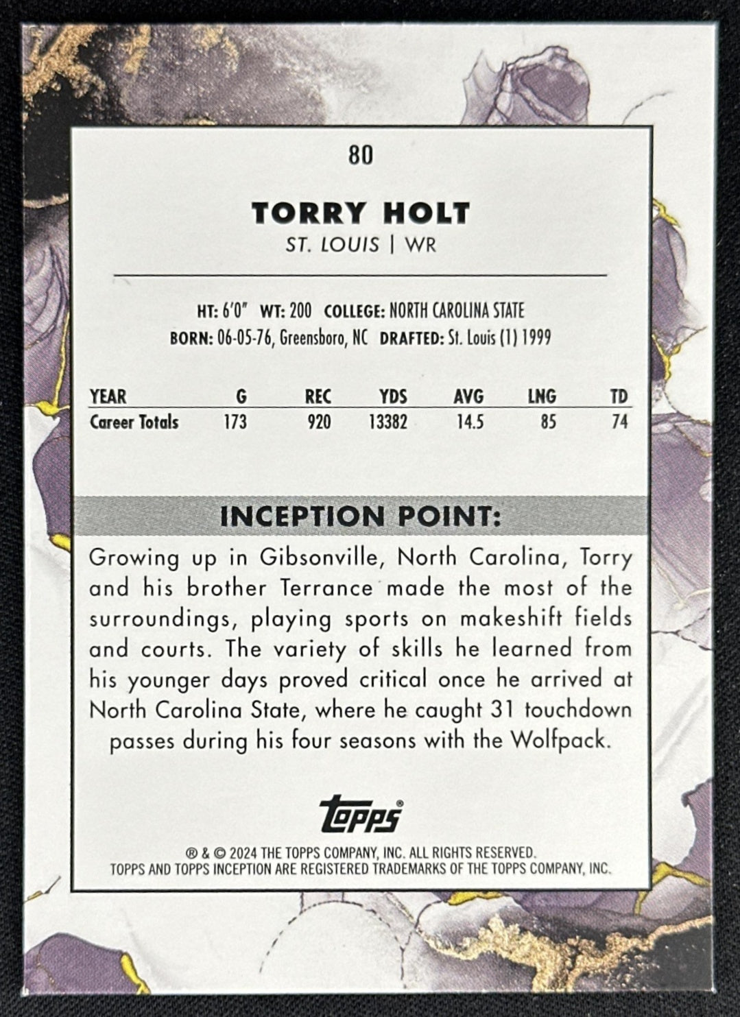 Torry Holt 2024 Topps Inception Magenta /99 Rams