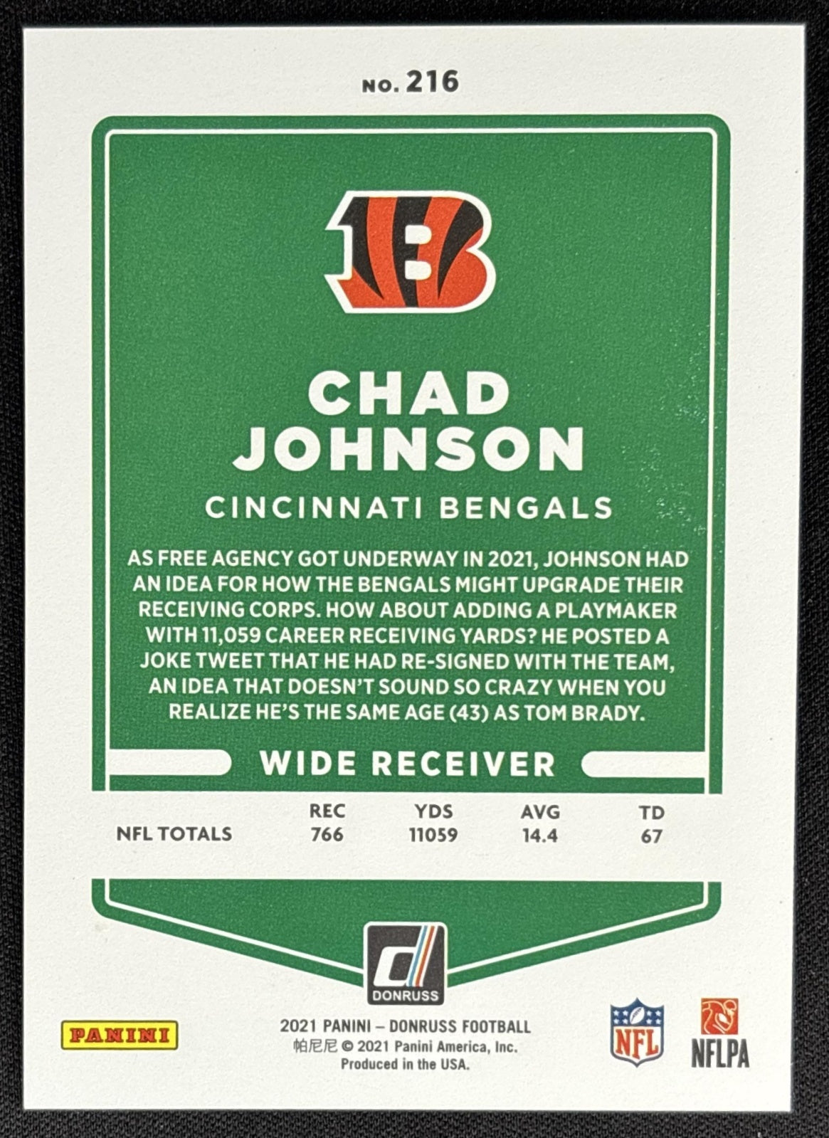 Chad Johnson 2021 Panini Donruss Press Proof Premium Bengals
