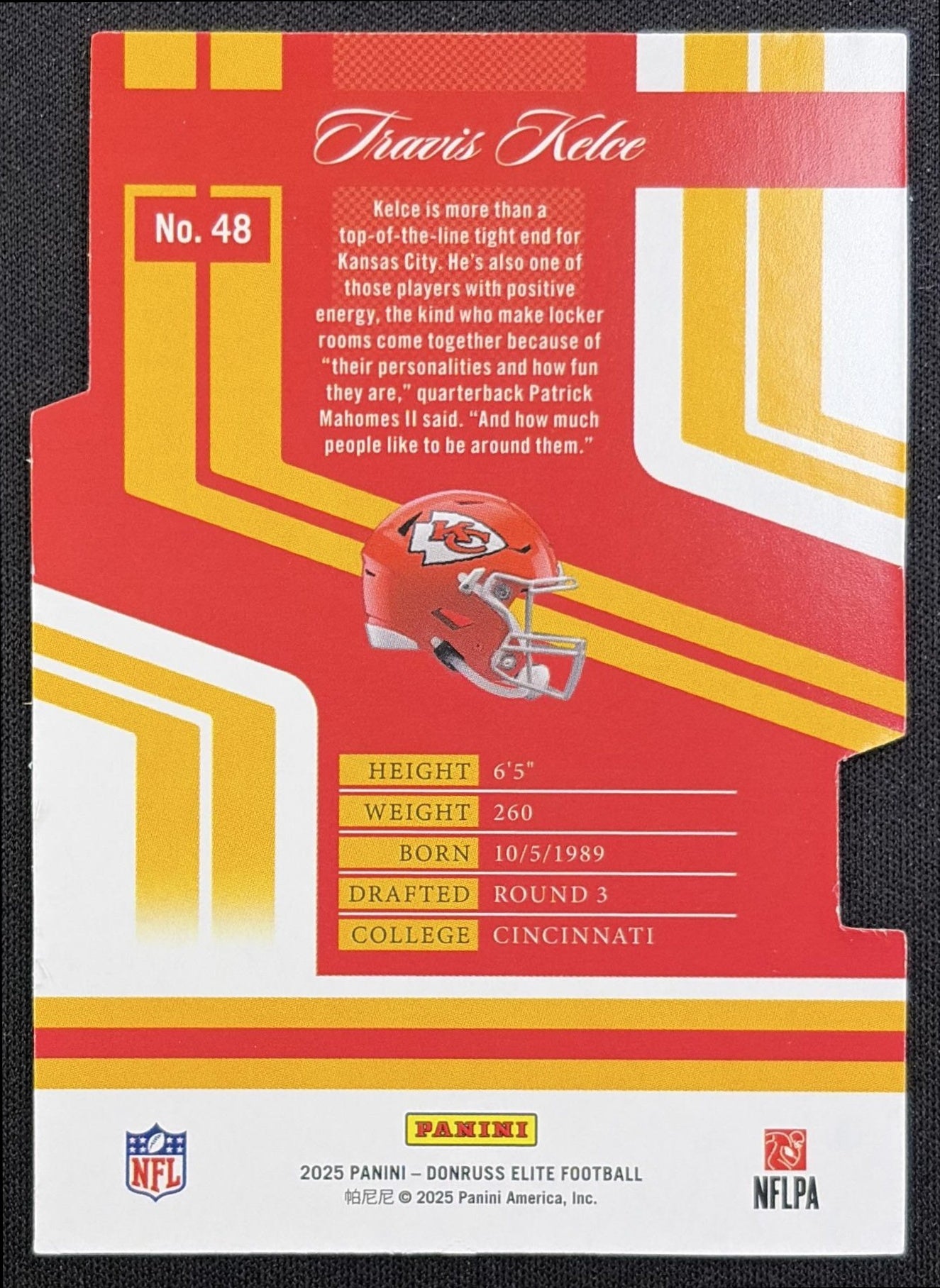 Travis Kelce 2023 Panini Donruss Elite Status /87 Chiefs - back