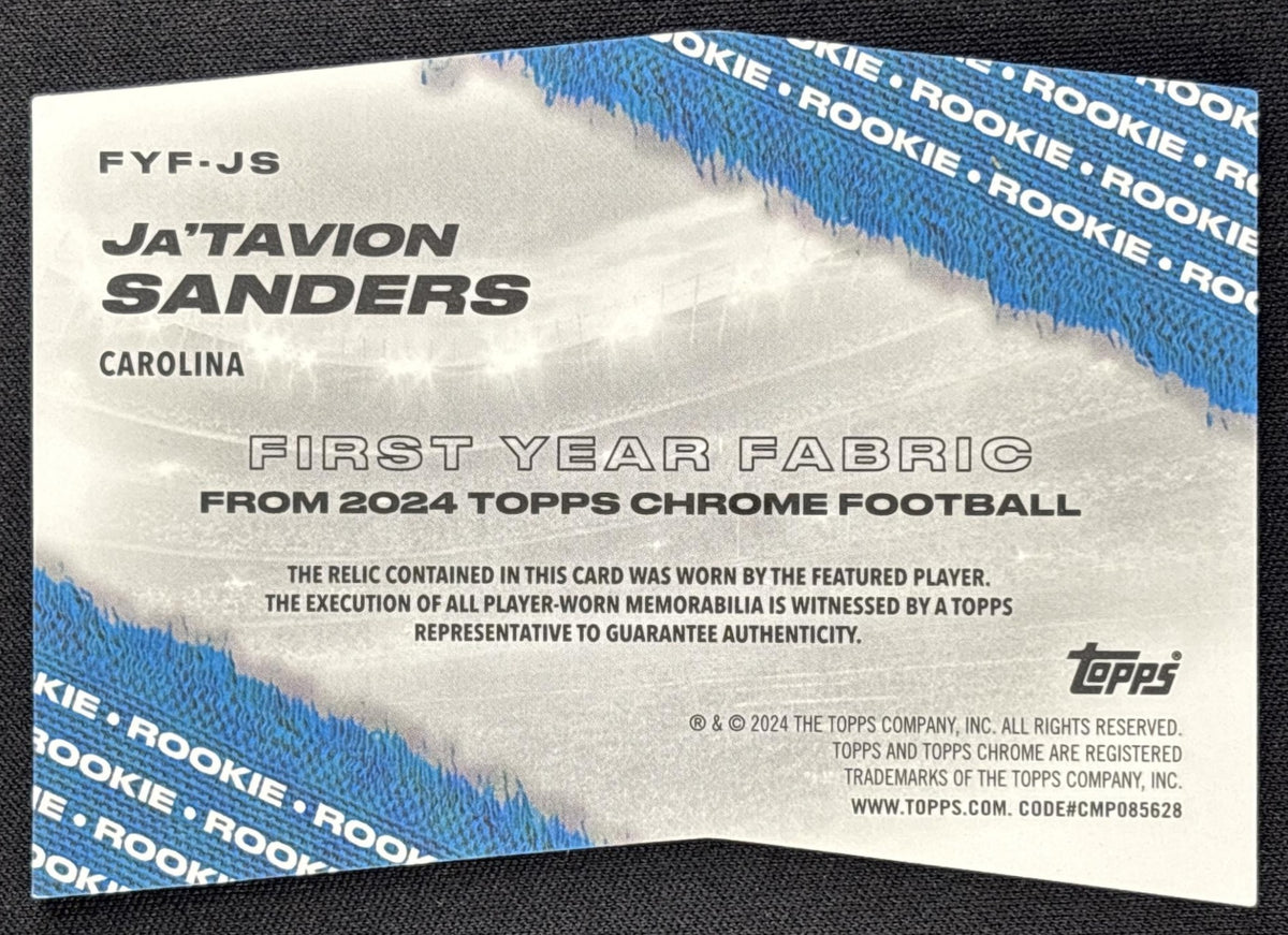 Ja'Tavion Sanders 2024 Topps Chrome First Year Fabric Panthers