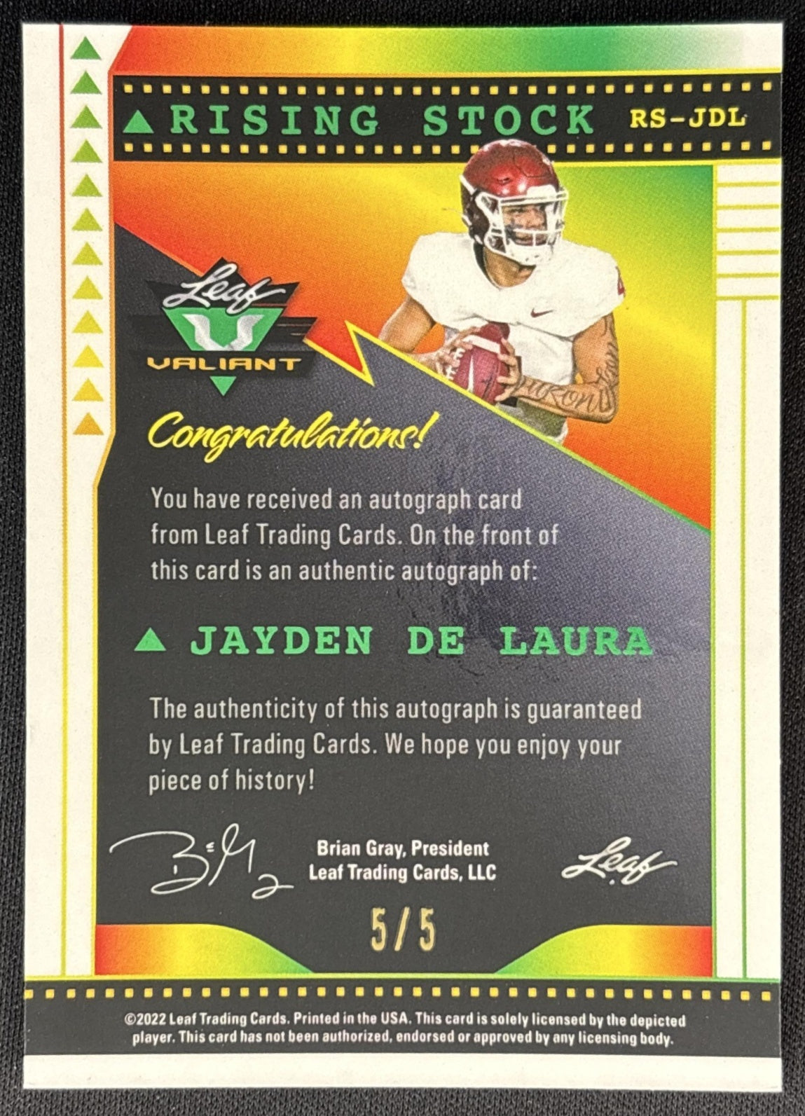 Jayden De Laura Rising Stock Auto /5 back