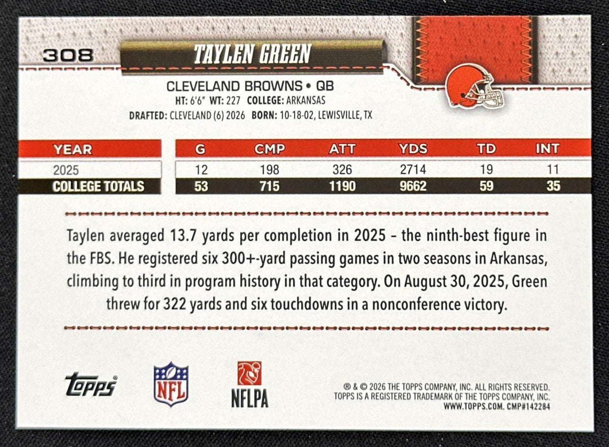 Taylen Green 2026 Topps Flagship Fanatics Foil Browns