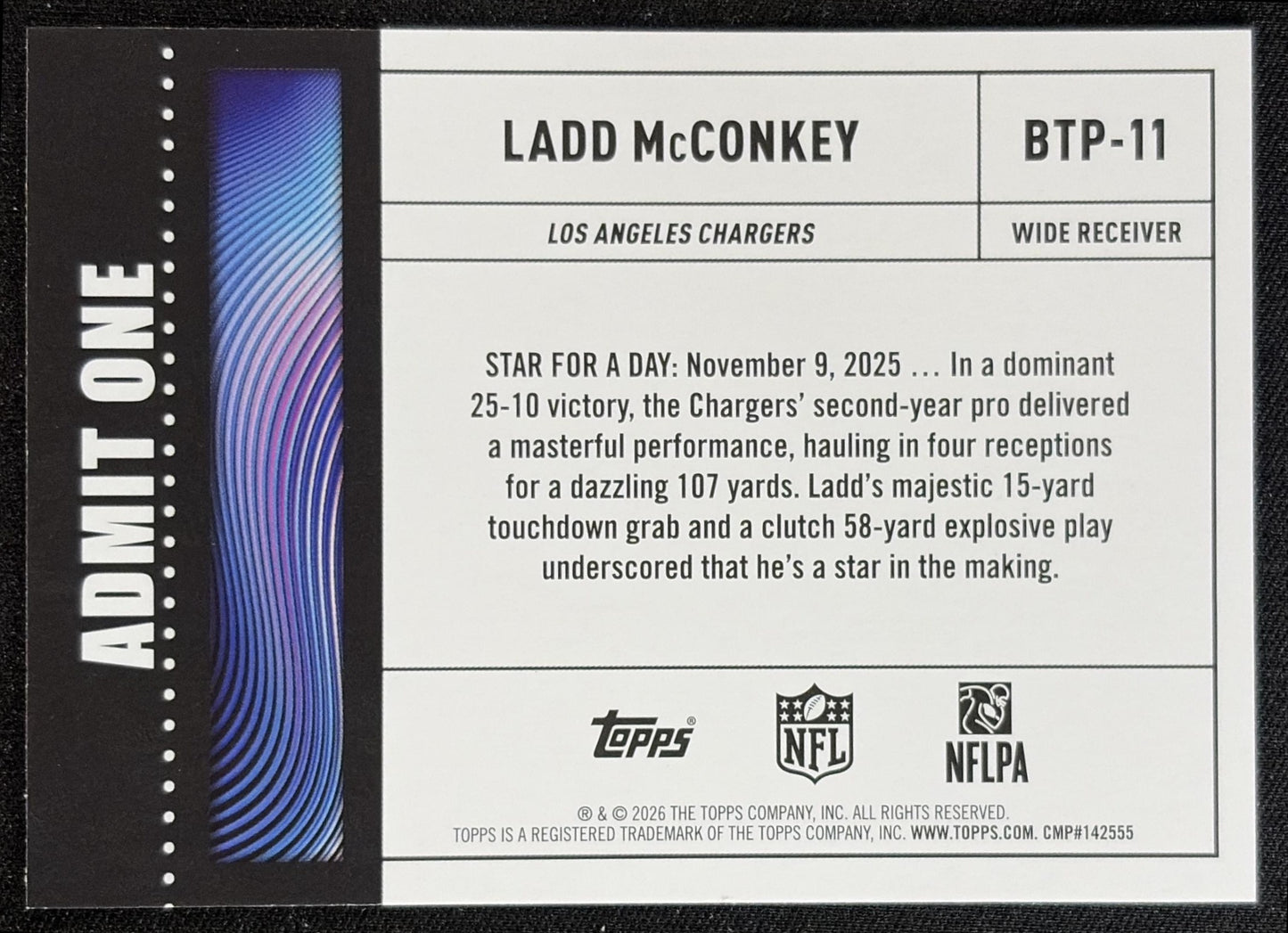 Ladd McConkey 2026 Topps Big Ticket Players Chargers back