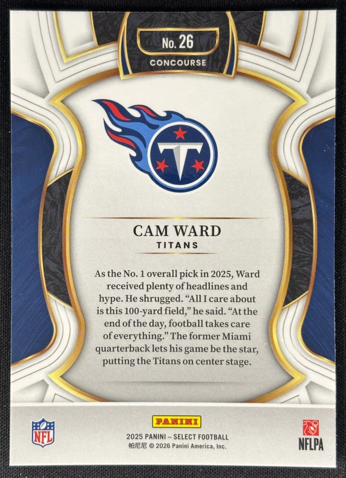 Cam Ward 2025 Select Concourse Titans Sports Trading Card