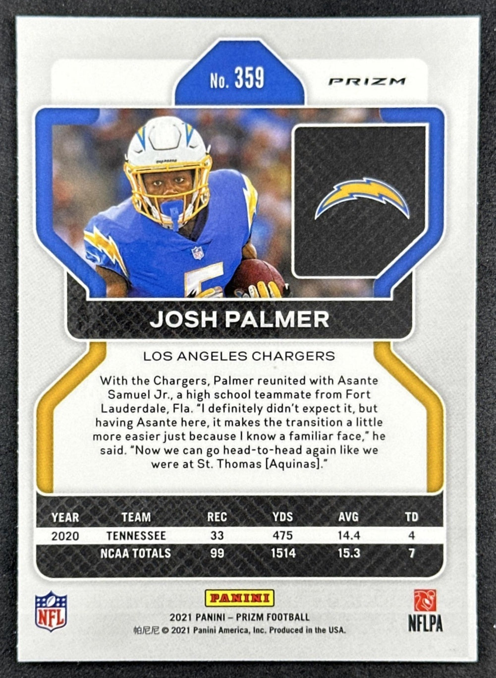 Josh Palmer 2021 Panini Prizm Disco Chargers Bills back sports trading card