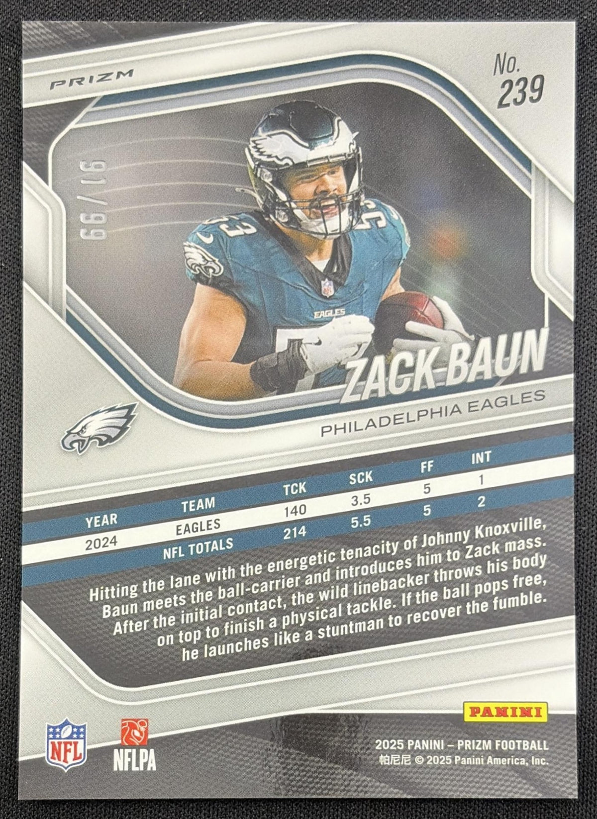 Zack Baun 2025 Panini Prizm No Huddle Red /99 Eagles Philadelphia Eagles