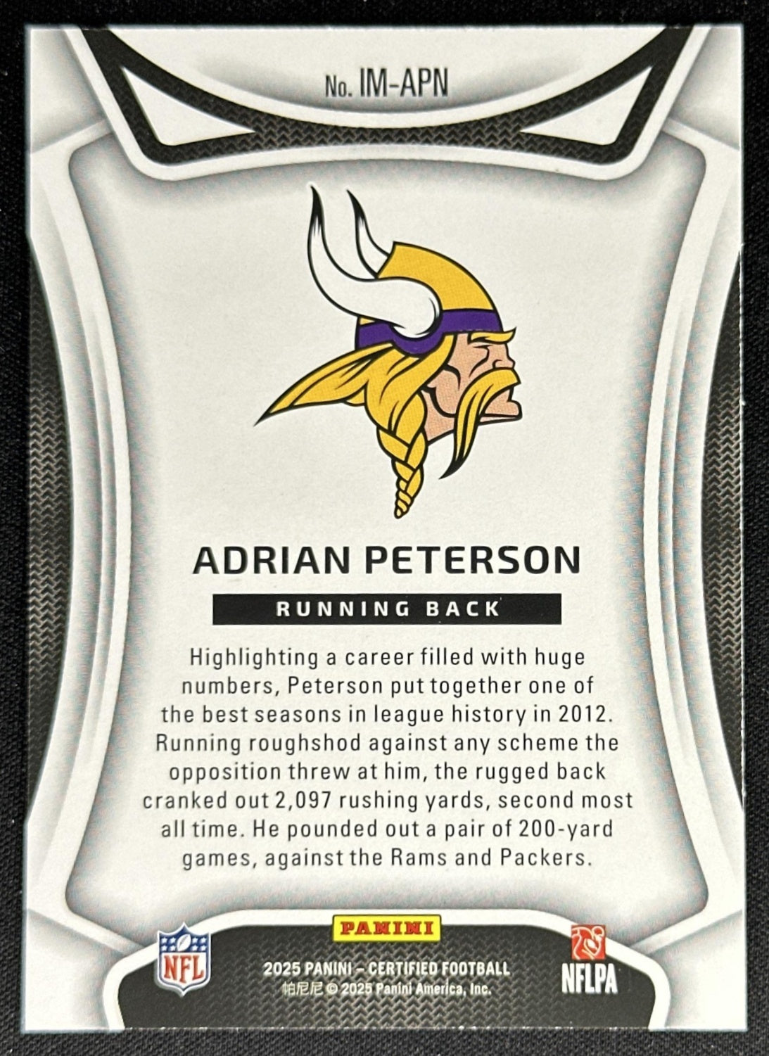 Adrian Peterson 2025 Panini Certified Immortals Mirror Red /99 Vikings