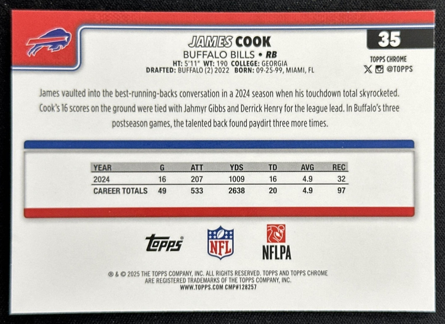 James Cook 2025 Topps Chrome Neon Pulse Refractor Bills
