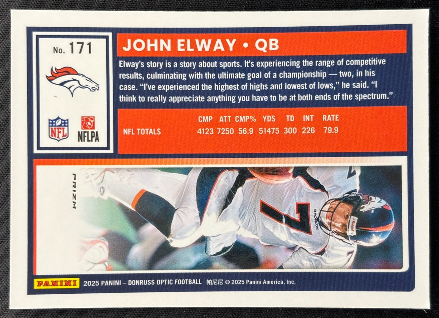 John Elway 2025 Panini Donruss Optic Holo Prizm Broncos Sports Trading Cards